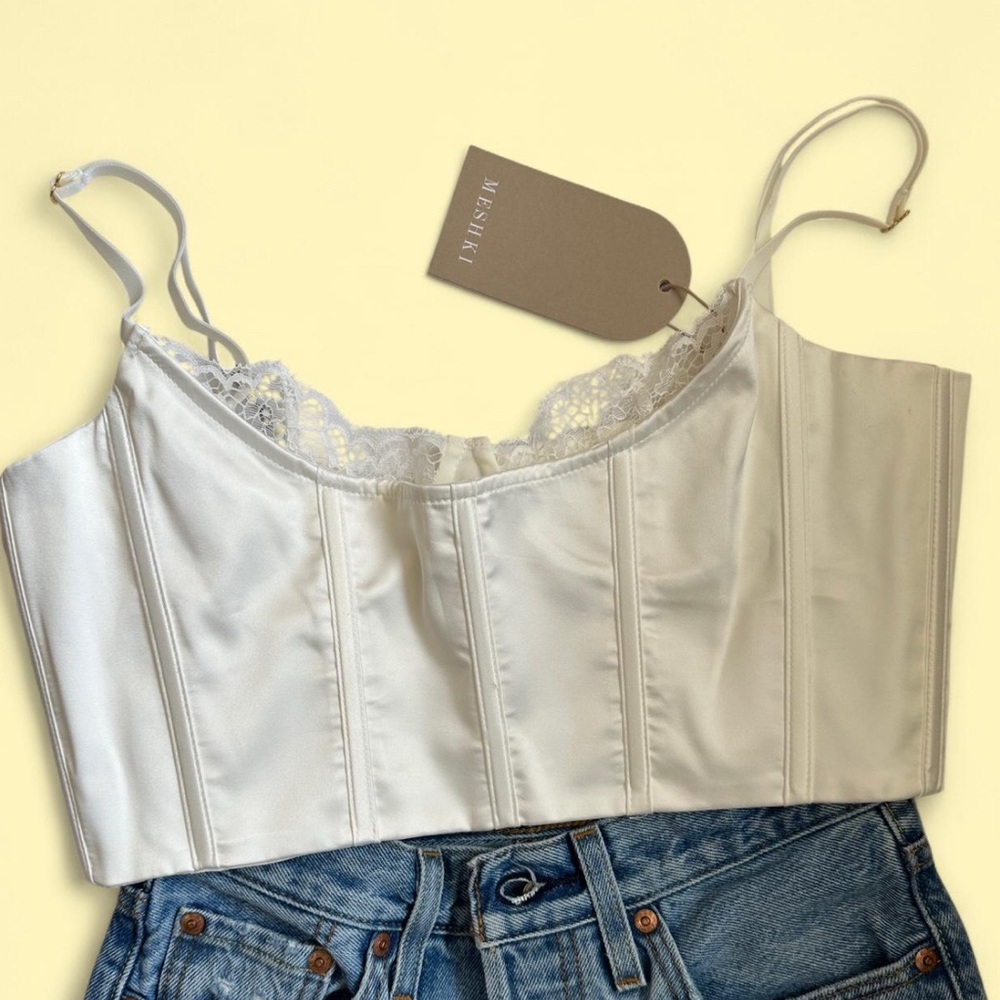 Meshki White Satin Crop Top